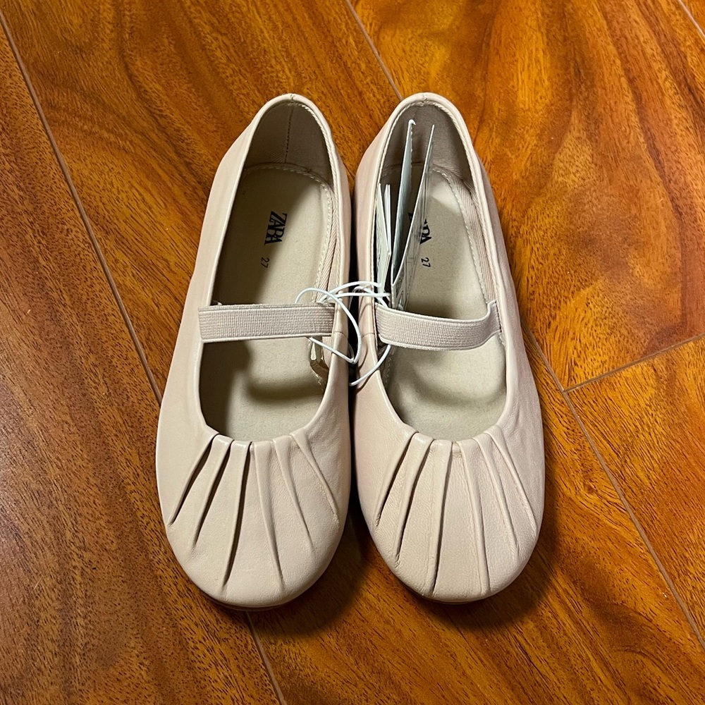 Zara Baby Pink Leather Ballet Flats Kids Size 10.5 (27)